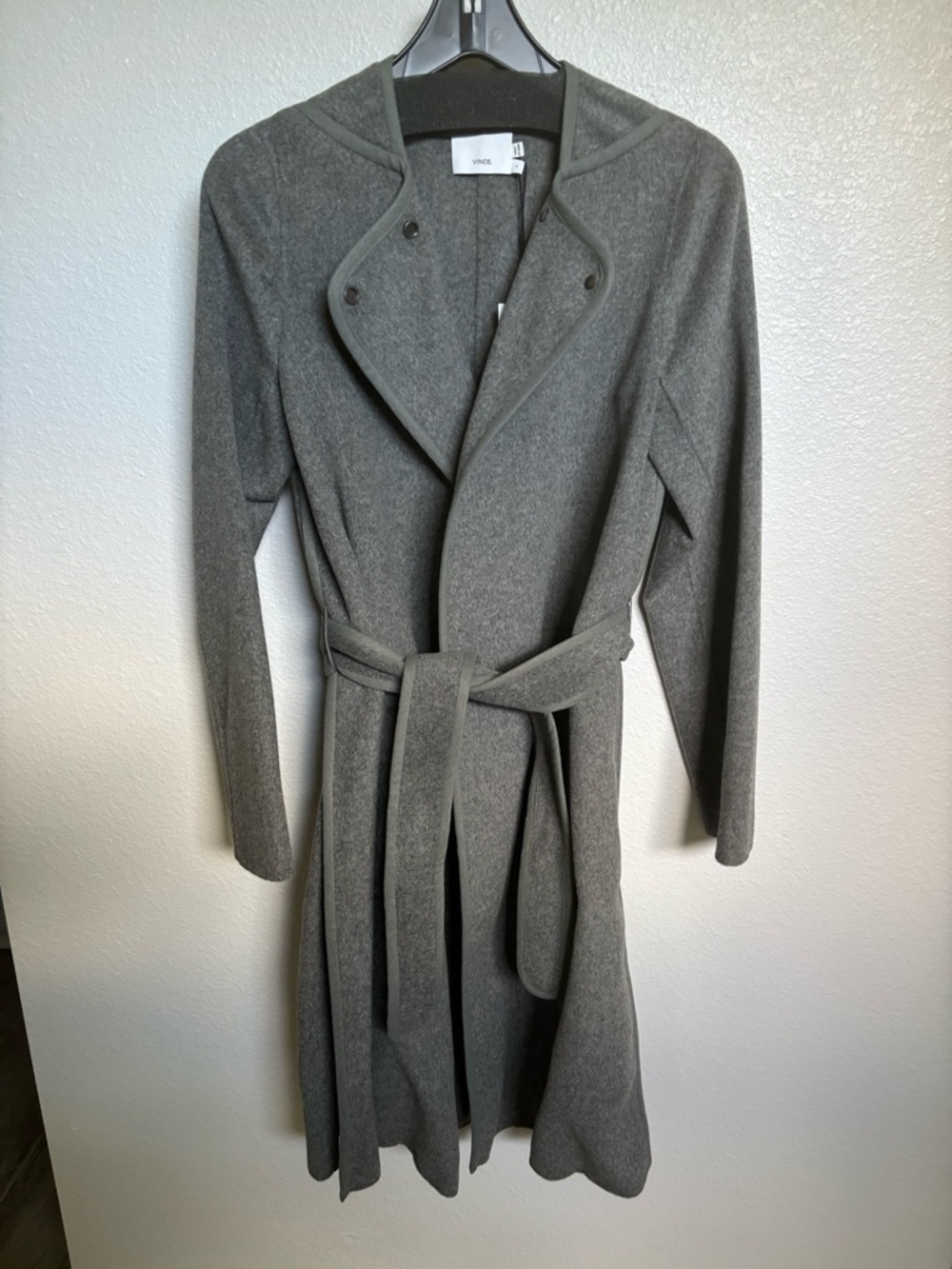 Vince Grey Belted Wool-Blend Wrap Coat